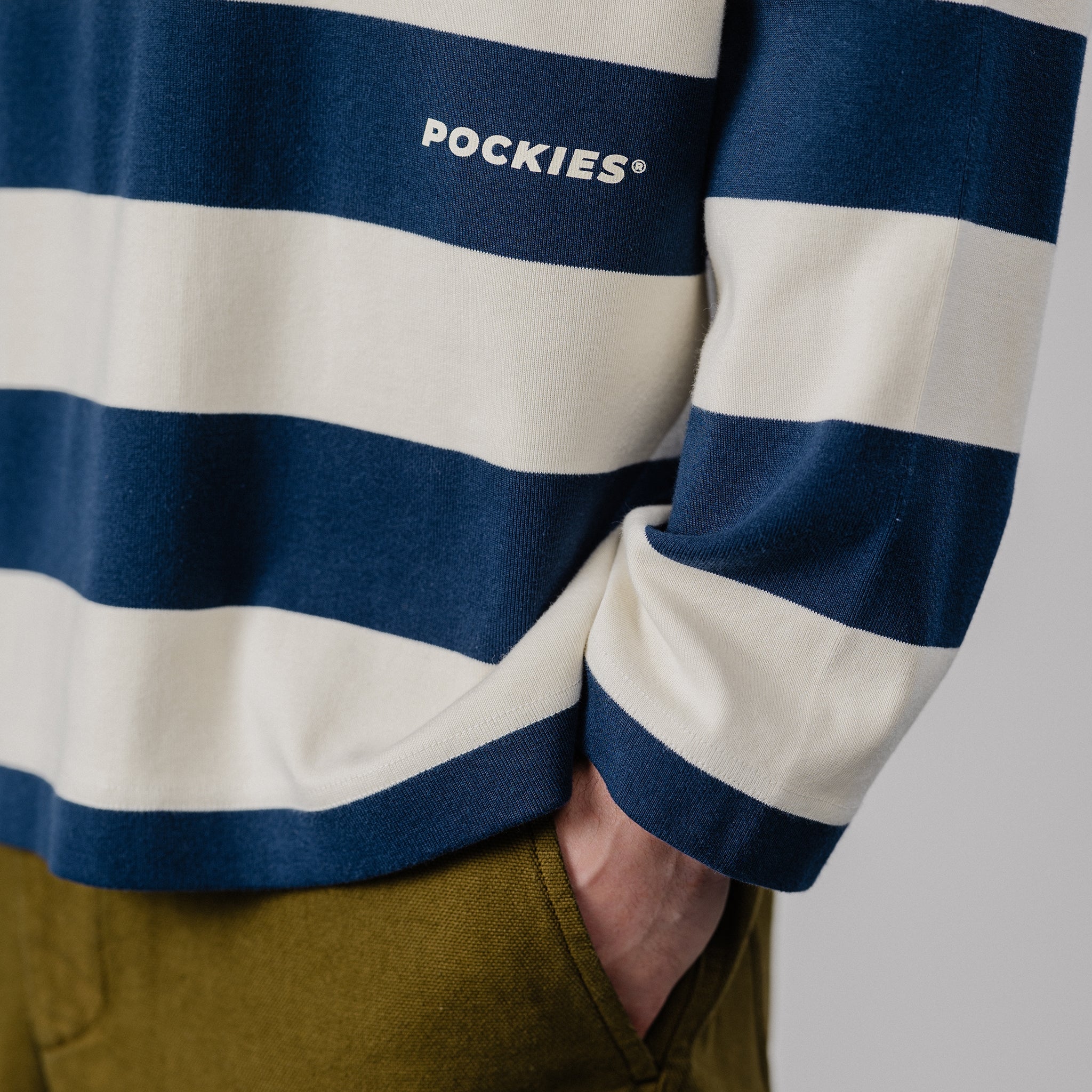 Striped LS Polo - Navy/OW