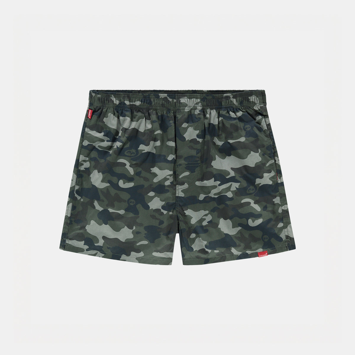 Sumibu x Pockies boxer shorts in black camo, front view