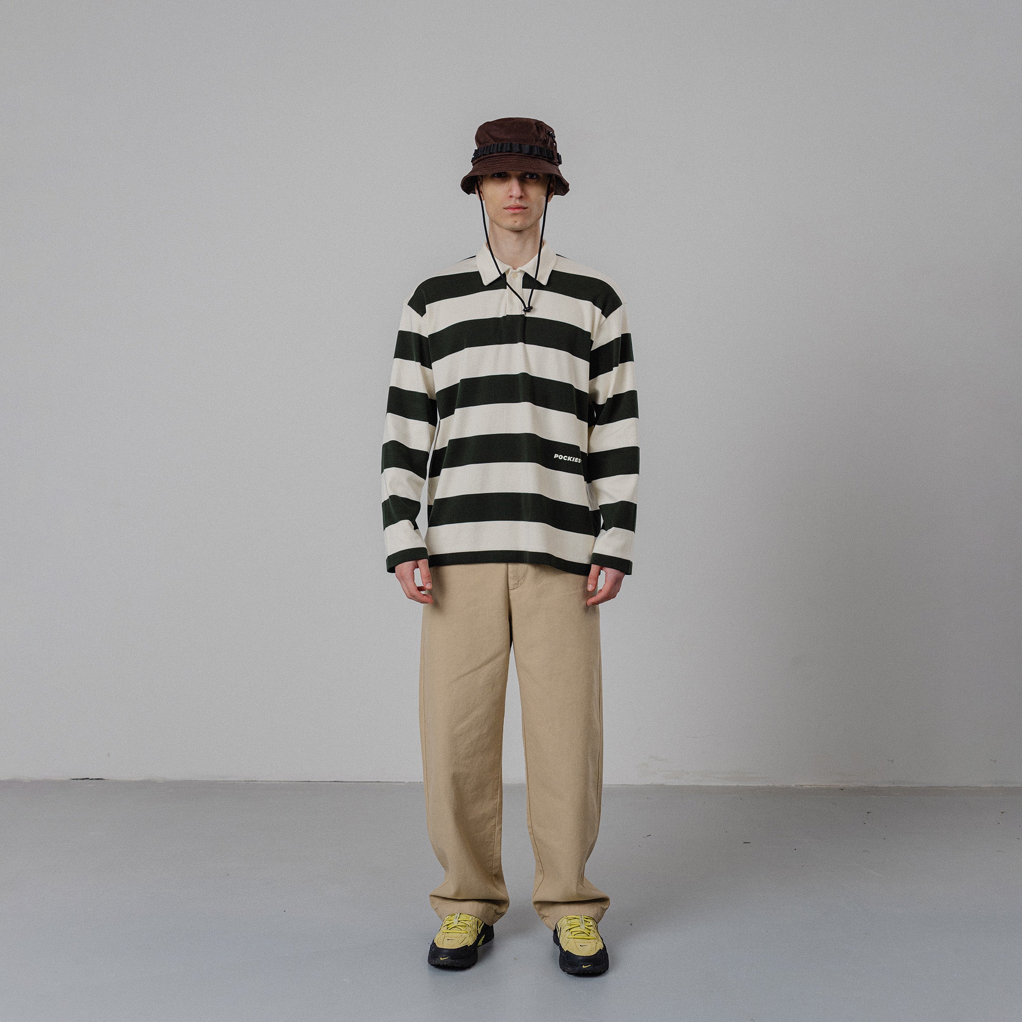 Striped LS Polo - Forest Green/OW