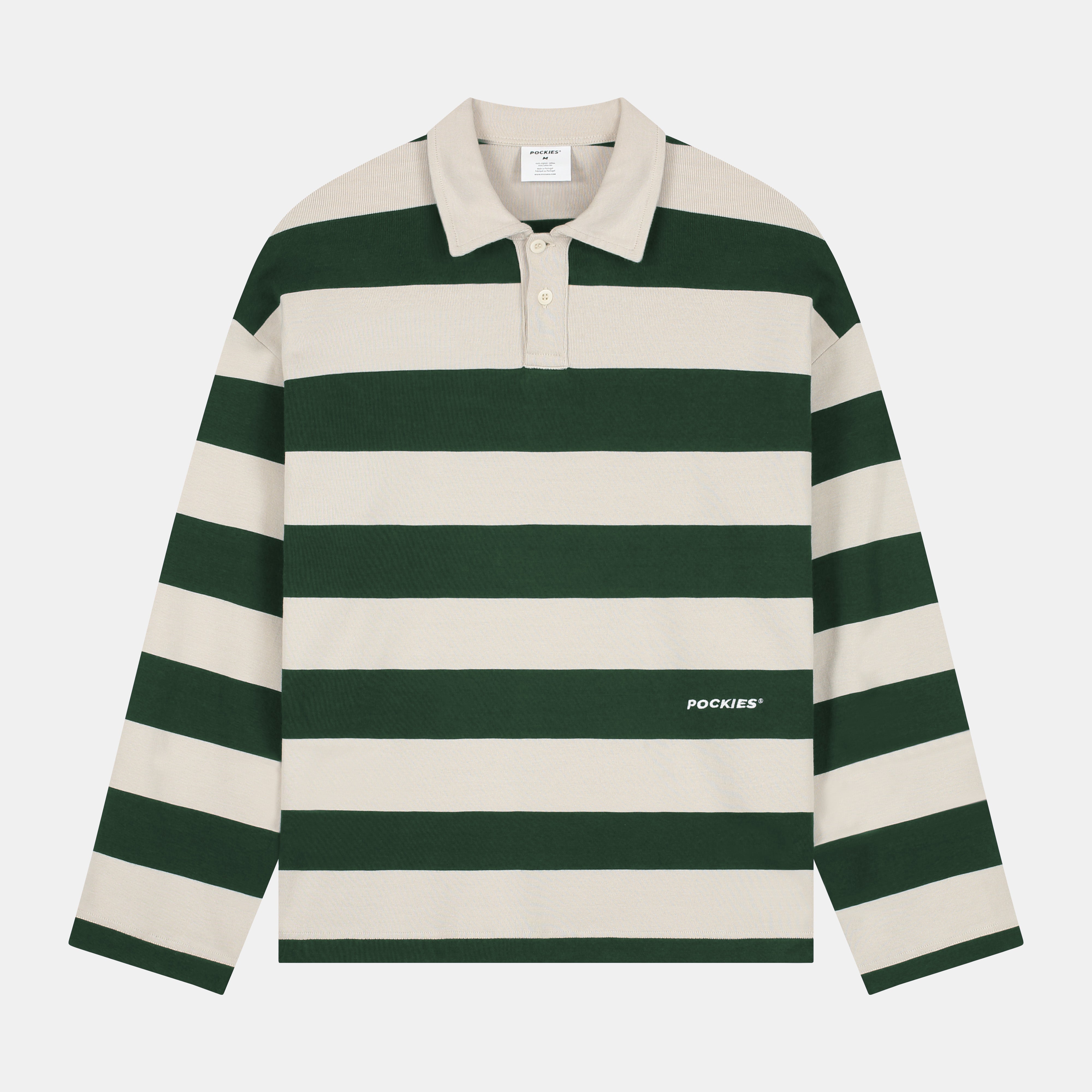 Striped LS Polo - Forest Green/OW