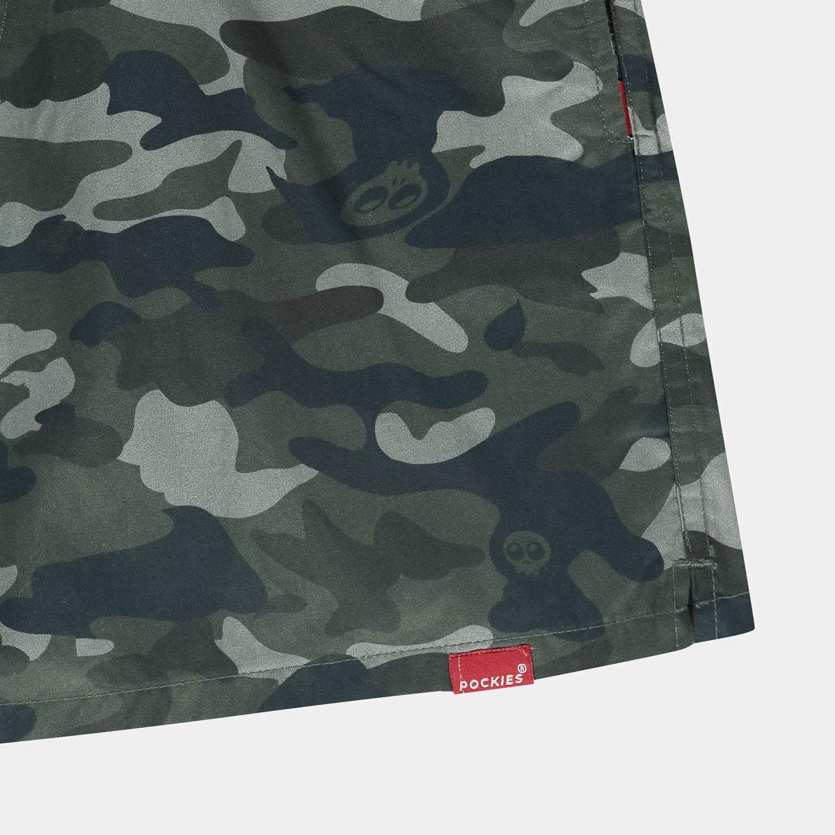 Sumibu x Pockies boxer shorts in black camo, leg label