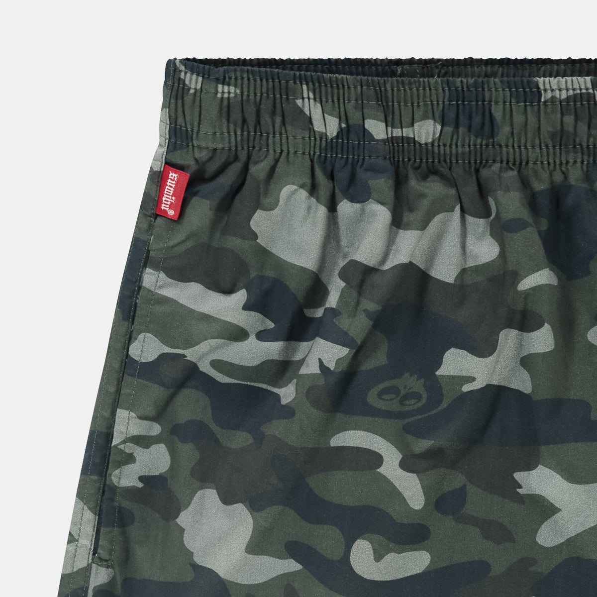 Sumibu x Pockies boxer shorts in black camo, side label