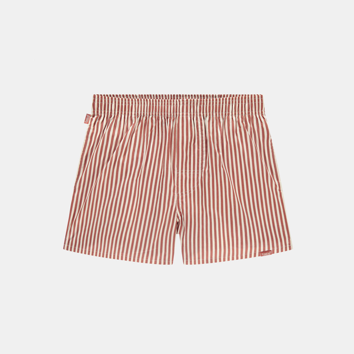 Pocketless Terracotta Striped boxer shorts by Pockies, front view