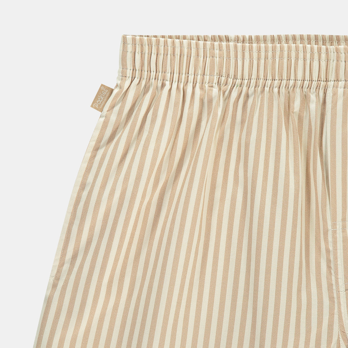 Pocketless Sand Striped boxer shorts by Pockies, detail