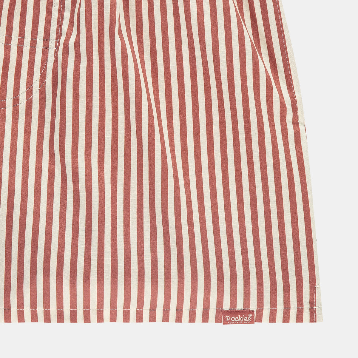 Pocketless Terracotta Striped boxer shorts by Pockies, detail