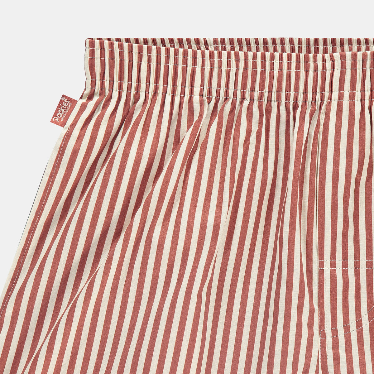 Pocketless Terracotta Striped boxer shorts by Pockies, detail